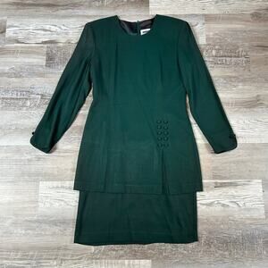 Vintage Dani Max Green Long Sleeve Midi Dress with Button Detail | Made in USA